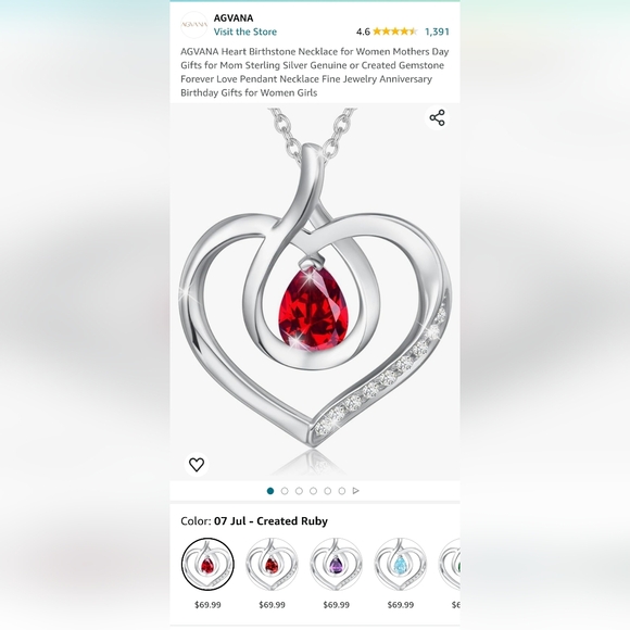 Agvana Jewellers Ruby Heart Pendant Necklace - Picture 8 of 8